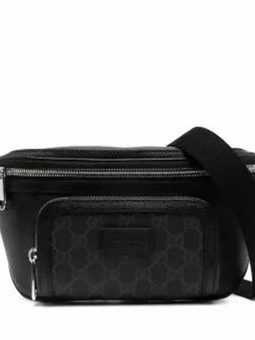 Gucci Black GG Monogram Belt Bag with Tonal Leather Trim